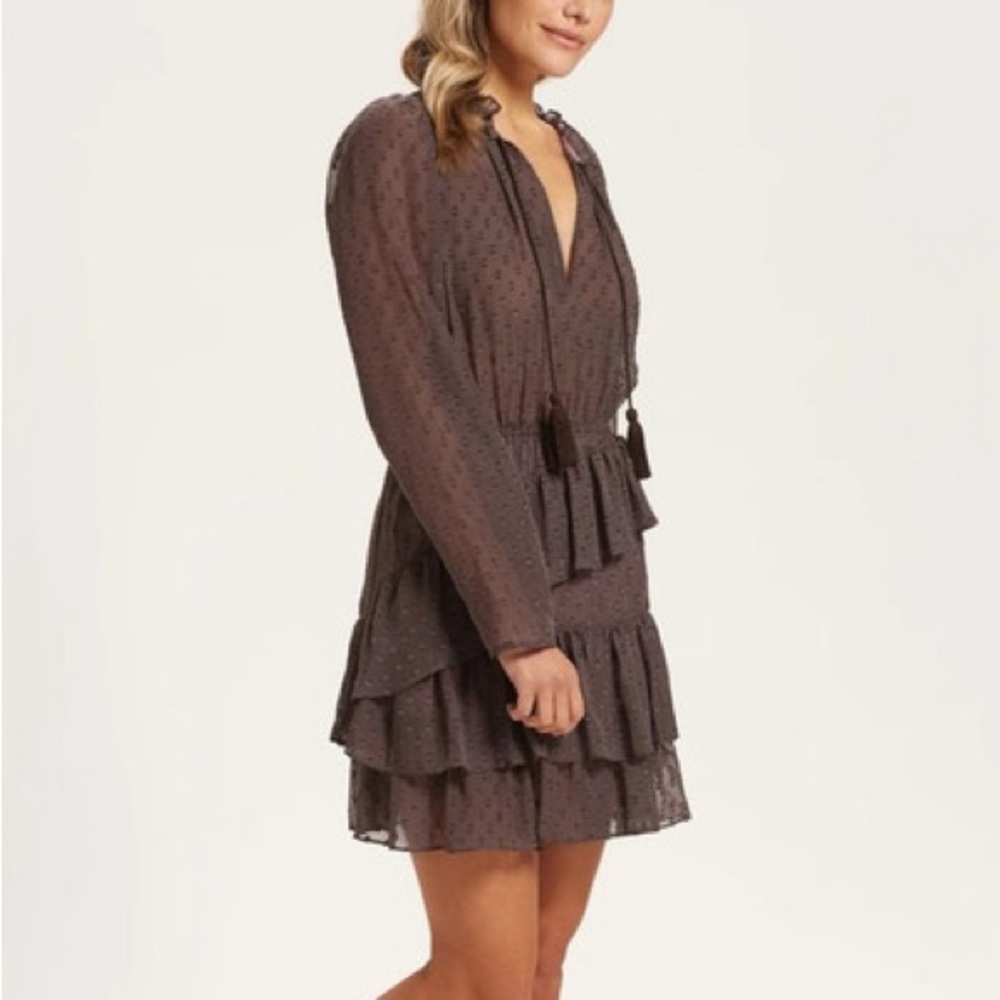 Marie Oliver Silk Blend Charley Tiered Dress Fig Burgundy